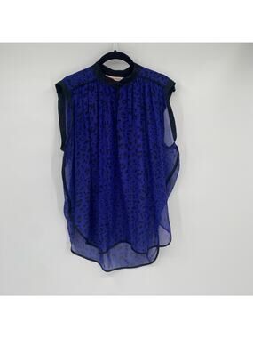 Rebecca Taylor Women's Royal Blue & Black Leopard Print Blouse Top Size 6